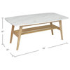 Bianco Collection Laura 43" Italian Marble Coffee Table in White with Oak shelf