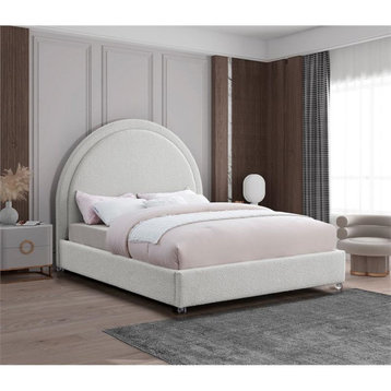 Maklaine Contemporary designed Cream Finished Fabric Queen Bed