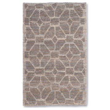 Hand Woven Brown & Grey Geometric Wool + Jute Loop Rug by Tufty Home, 2x3