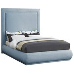 Meridian Furniture - Brooke Linen Textured Fabric Upholstered Bed, Sky Blue, Queen - Sleep like royalty when you're snoozing in this Brooke linen textured fabric bed. The big attraction here is super high headboard that towers over your sleeping space, adding elegance and refinement with every inch. A padded surface on the headboard gives you a comfortable spot for reading or watching TV before bed. Both the base and the headboard feature rich light blue linen textured fabric upholstery for a lavish look that wows from every angle.