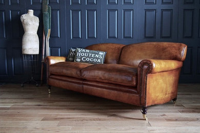 Bespoke re-upholstered, hand dyed Golden Oak leather George Smith Signature Sofa