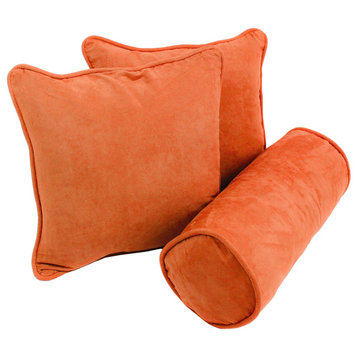Solid Microsuede Throw Pillows With Inserts, 3-Piece Set, Tangerine Dream