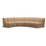 Meridian Furniture - Infinity Channel Tufted Velvet Modular Chair, Camel, 4 Piece - Create a seating group that works for every possible situation with this Infinity modular 4-piece sectional and other pieces in the Infinity collection. Upholstered in soft Camel velvet material that feels great against the skin and offers long-wearing beauty, this piece fits with other Infinity items for an infinite number of combinations that get your seating requirements just right but that look just as nice when used on their own.