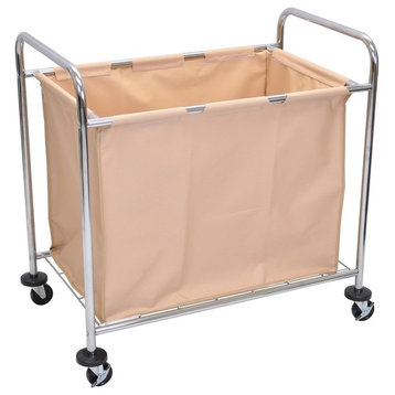 Laundry Cart With Steel Frame And Tan Canvas Bag