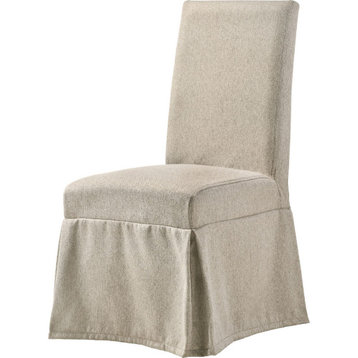 18" Modern Fabric Skirted Dining Chair, Rubberwood, Set of 2, Beige