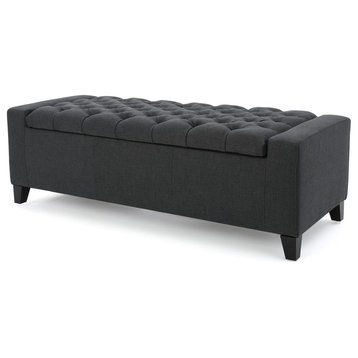 GDF Studio Seattle Tufted Storage Ottoman Bench, Dark Gray