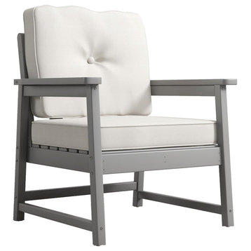 Outdoor Dining Chair, All Weather Resistant Frame & Cushioned Seat, Grey/Beige