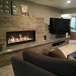 Ideas para sótanos | Diseños de sótanos con marco de chimenea de