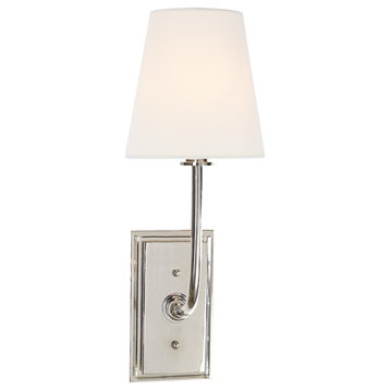 Hulton Sconce in Polished Nickel with Crystal Backplate with Linen Shade