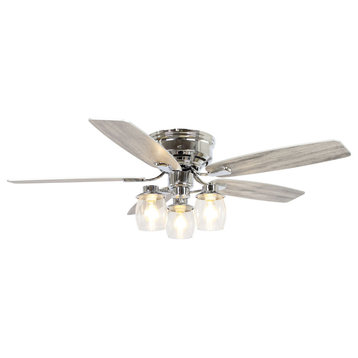 52 in Chrome Flush Mounted Modern Ceiling Fan with Remote Control and 5 Blades