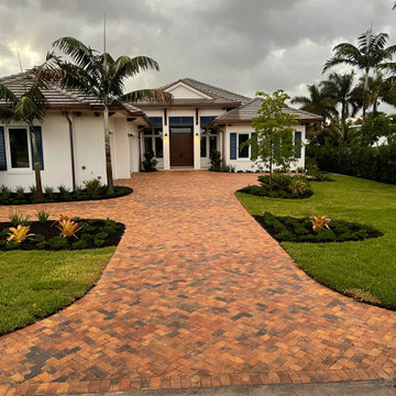 Sunset Coastal Driveway with Herringbone Brick Pavers