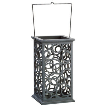 Brushed Cut-Out Circle Design Pillar Candle Holder, Gray, 13"