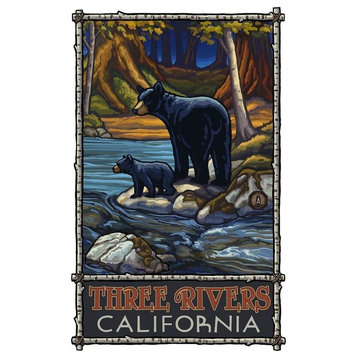 Paul A. Lanquist Three Rivers California Bears in Stream Art Print, 24"x36"
