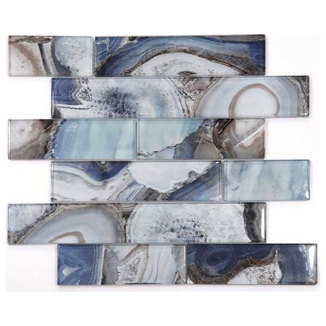 Mosaic Linear Glass Tiles, Shell Blue