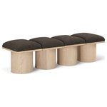 Meridian Furniture - Pavilion Black Boucle Fabric Bench, Brown, Natural Finish, 62" W X 18" D X 17.5" H - Bring valuable seating and remarkable style to your space with this Brown Pavilion boucle fabric bench, an exquisite balance of style and usability for the entryway, bedroom, and beyond. Crafted from oak veneer with a natural finish, this bench has a 4-inch-thick seat cushion that's channel-tufted for a touch of luxury. The bench's columnar bases add a dash of art deco design, making it a captivating focal point in any room.