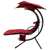 Ergonomic Lounge Swing Chair, Curved Black Metal Frame With Canopy, Burgundy