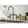 KS2333NX Bridge Kitchen Faucet With Brass Sprayer, Antique Brass