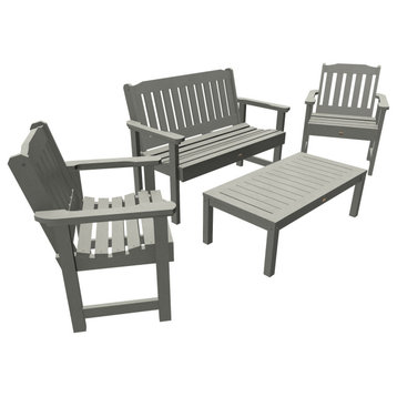 4' Lehigh Bench, Chairs, Conversation Table, 4-Piece Set, Coastal Teak
