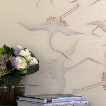 Handprinted Chinoiserie wallpaper in interior design