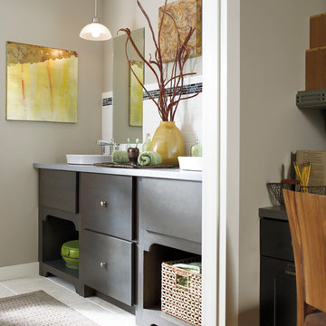 Oversized bathroom storage with accenting tile-work