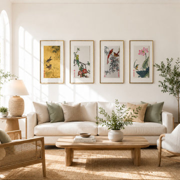 Curated Chinese Art Gallery Wall for Modern Living Spaces