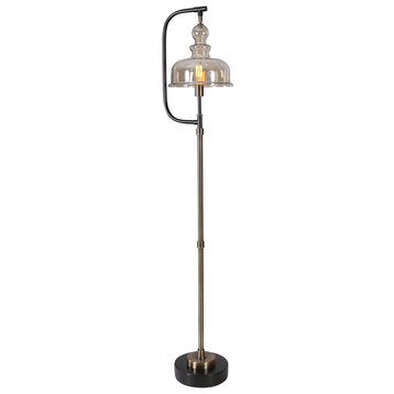 Modern Industrial Style Floor Lamp Amber Glass Bell Shade Brass Bronze Black