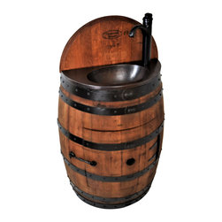 Wood Art Worlds - French Oak Half Wine Barrel Vanity, Copper Sink, Ebony, With Pfister Faucet, Wit - Bathroom Vanities And Sink Consoles