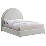 Meridian Furniture - Milo Velvet Upholstered Bed, Cream, Queen - Get ready for compliments when you add this Milo boucle fabric bed to your space. It's upholstered head to foot in rich cream boucle fabric, so it's soft to the touch and regal to the eye. The star of the show is the bed's rounded headboard, which stretches out tall above you for a look that oozes regality and sophisticated charm. Acrylic legs give the bed a somewhat modern finish.