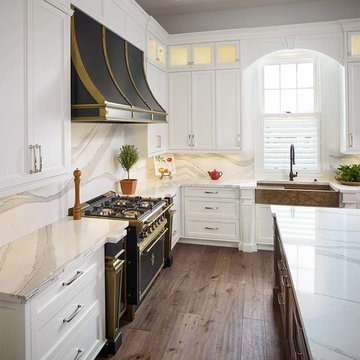Copper Sinks:  farmhouse workstation sink in luxury kitchen