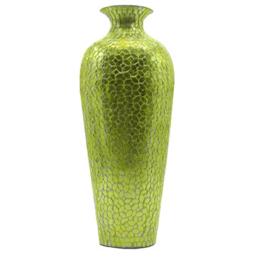 DecorShore Vedic Floor Vase, Sparkling Mosaic and Metal Decorative Vase, Kale Green