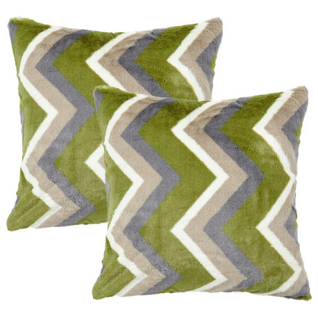 Chevron Faux Fur Pillow Shells, Set of 2, Taupe Green, 20"x20"