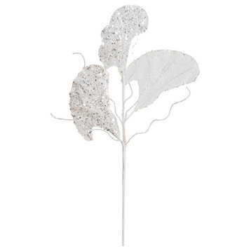 Vickerman 20" White Fiddle Leaf Glitter Spray 3/Bg