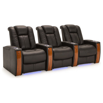 Seatcraft Monaco Leather Home Theater Seating Power Recline, Black, Row of 3