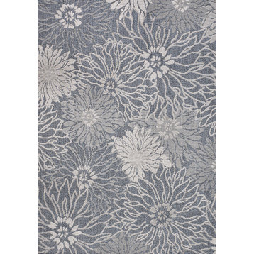 Bahamas Modern All-Over Floral Indoor/Outdoor Area Rug, Navy/Gray, 3x5
