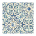 NuWallpaper by Brewster NU2235 Blue Florentine Tile Peel & Stick Wallpaper