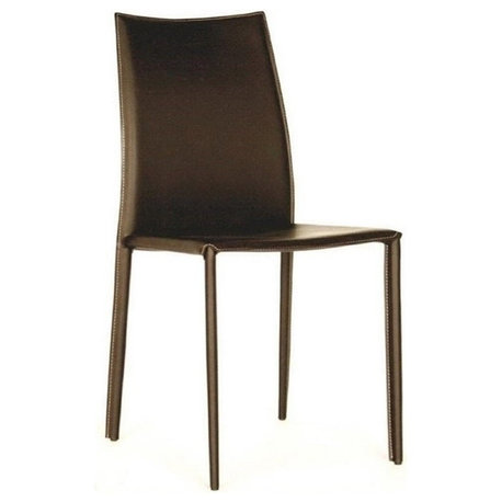 Bowery Hill Leather Dining Chair in Brown (Set of 2)