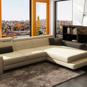 White and Grey Bonded Leather Sectional Sofa with Chaise
