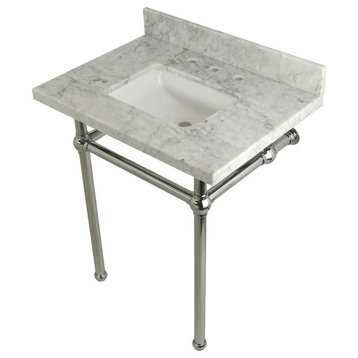 30X22 Marble Vanity Top w/Brass Console Legs, Carrara Marble/Polished Chrome