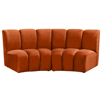 Infinity Channel Tufted Velvet Upholstered Modular Chair, Cognac, 2 Piece