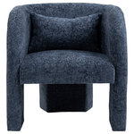 Meridian Furniture - Sawyer Beige Weaved Polyester Fabric Accent Chair, Navy, Chenille Fabric - Showcase your upscale taste with this handsome Sawyer chenille fabric accent chair. Upholstered from top to bottom in super-soft navy chenille cross-hatched fabric, this beautiful chair has a distinctively modern design that ensures it grabs attention, no matter the angle. A futuristic shape draws all eyes to the chair while the included pillow comforts the back and makes it extra comfortable. A birchwood frame provides sturdiness and resilience, ensuring this chair finds a spot in your home for long-term use.