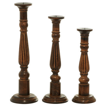 Traditional Brown Mango Wood Candle Holder Set 14194