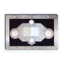 mondern console made from wood covered with dark blue silk and decorate