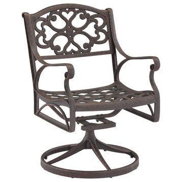 Outdoor Rocking Chair, Cast Aluminum Construction With Cut Out Patterned Back