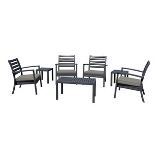 7-Piece Artemis XL Club Seating Set Dark Gray With Acrylic Fabric Taupe  Cushions - Transitional - Outdoor Lounge Sets - by Compamia | Houzz