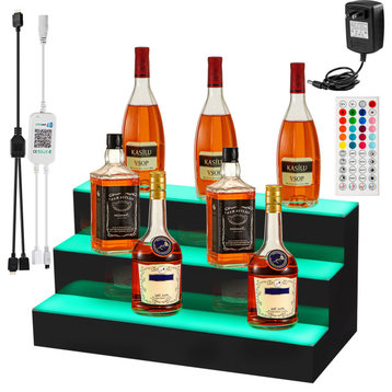 LED Lighted Liquor Bottle Display Shelf Bar Shelves w/ Remote & App Control, 3 Tiers 24 Inch