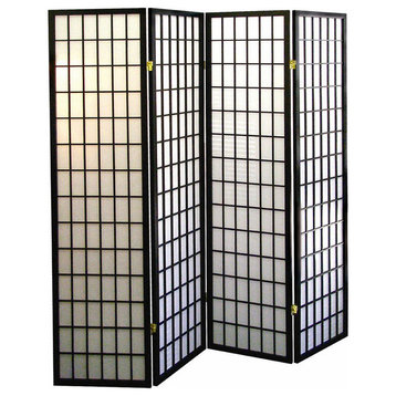 4-Panel Room Divider, Black Finish