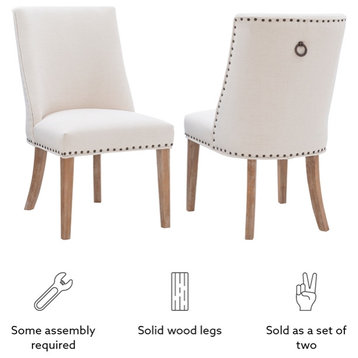 Linon Hale Wood Dining Chairs Set of Two in Natural Beige