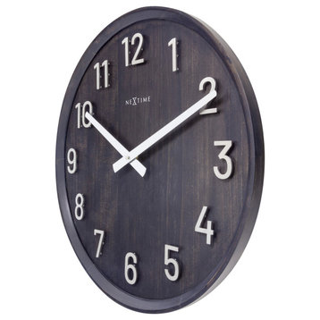 Precious 20" Wooden Wall Clock With Raised Metal Numbers, Black