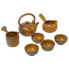 Set 7 Pieces Ceramic Copper Color Glaze Teapot Teacups Deco Display Hws3301