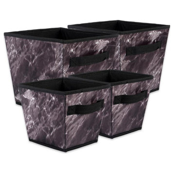 DII Trapezoid Modern Polyester Laundry Bin in Marble Black (Set of 4)